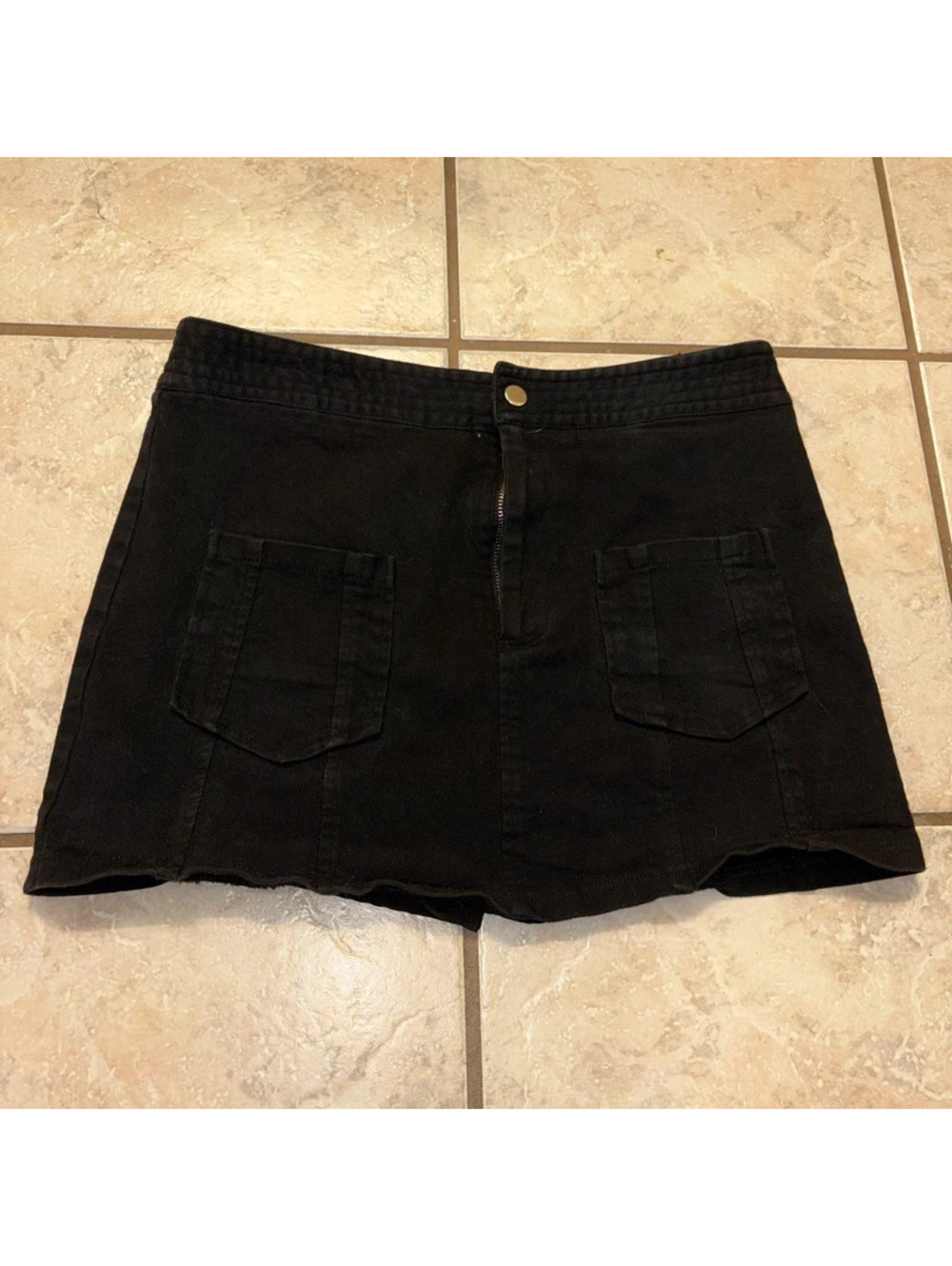 Black denim Mini Skirt with Pockets